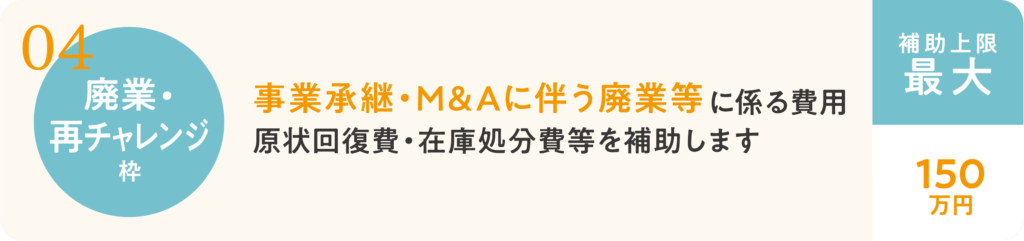 4. 廃業・再チャレンジ枠（最大150万円）